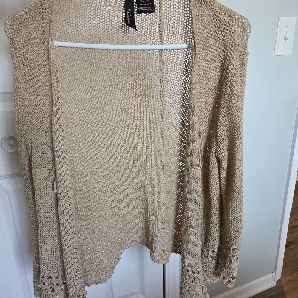 BKE Beige Open-Knit Women's Cardigan
